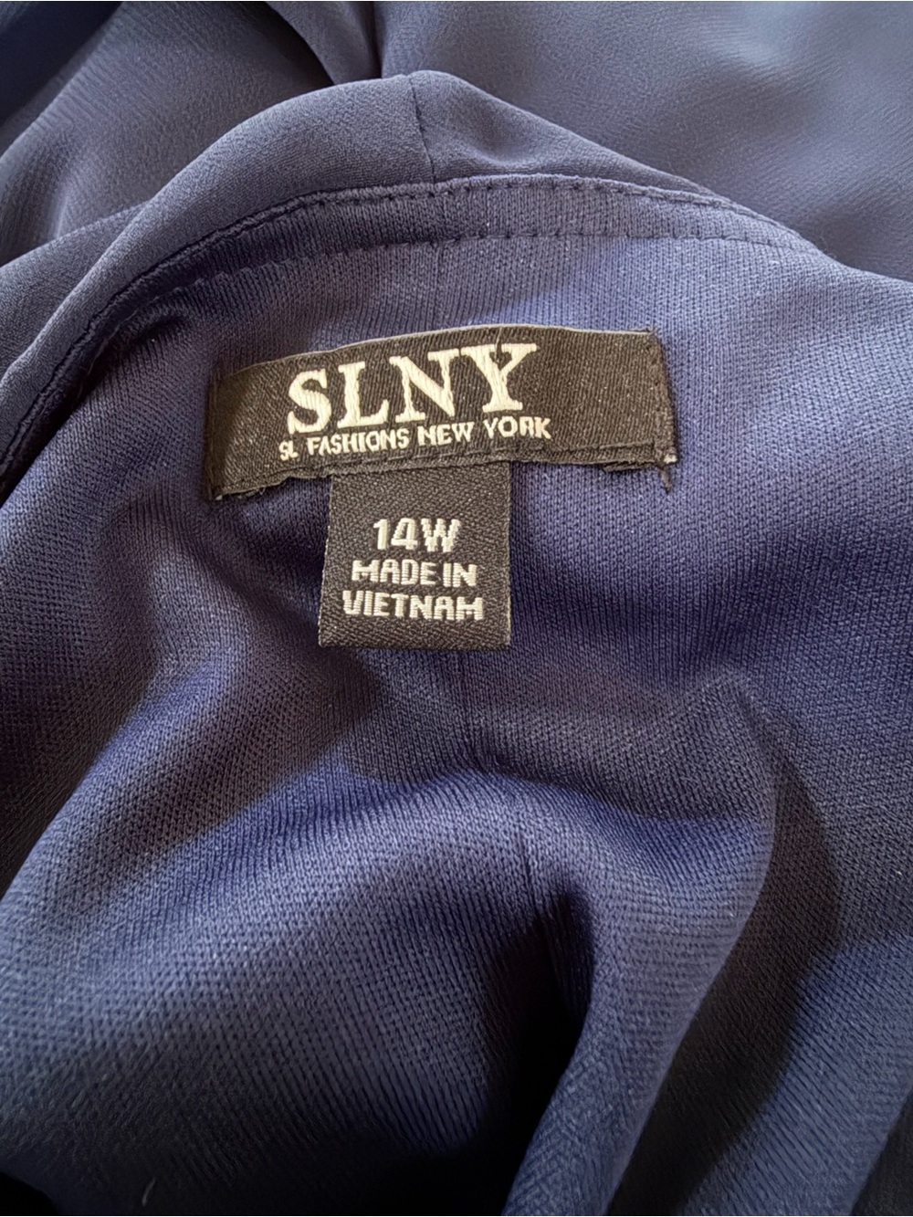 SLNY Dress Size 14W NWT Navy Chiffon Rhinestone Embellished Tiered Formal - Picture 5 of 7
